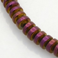 С Фиолетовым Покрытием Гальванизировать немагнитных синтетический гематит бисер пряди, Heishi бусы, Плоский круглый / диск, с фиолетовым покрытием, 4x2 мм, отверстие : 1 мм, около 194 шт / нитка, 15.7 дюйм