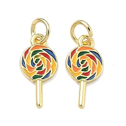 Настоящее золото 18K Латунь эмаль подвески, леденцы прелести, долговечный, стойки покрытие, без свинца и без кадмия, реальный 18 k позолоченный, 14.5x7.5x1.5 мм, Перейти кольцо: 5.5x0.8 мм, 3.2 мм внутренним диаметром