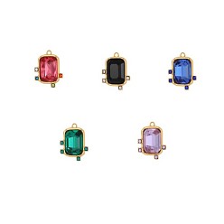 (52) Непрозрачная лаванда 304 из нержавеющей стали горный хрусталь подвески, прямоугольник амулеты, ионное покрытие (ip), реальный 18 k позолоченный, разноцветные, 16x13 мм