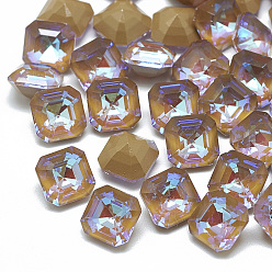 Greige Pointed Back K9 Glass Rhinestone Cabochons, Mocha Fluorescent Style, Back Plated, Fluorescent, Octagon, Greige, 8x8x5.5mm