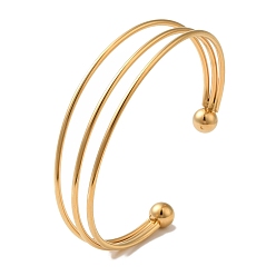 Настоящее золото 18K Ионное покрытие (ip) 304 открытые браслеты-манжеты из нержавеющей стали, три гладких регулируемых браслета для женщин, реальный 18 k позолоченный, 5/8 дюйм (1.5 см), внутренний диаметр: 2-1/4x2-5/8 дюйм (5.7x6.55 см)