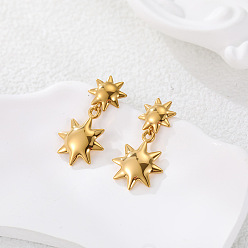 Золотой Солнце 304 Подвесные серьги-гвоздики из нержавеющей стали для женщин, золотые, 31x16 мм