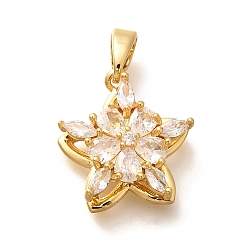 Звезда Подвески из латуни с микропаве из циркония, реальный 18 k позолоченный, стойки покрытие, без свинца и без кадмия, звезда, 16x15x6.5 мм, отверстие : 4.5x2.5 мм