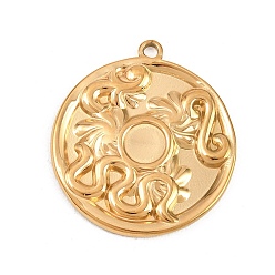 Настоящее золото 18K 304 Настройки кабошон из нержавеющей стали кулон, плоские круглые прелести, реальный 18 k позолоченный, 27.5x25x2 мм, отверстие : 1.8 мм, Размер лотка: 6 мм