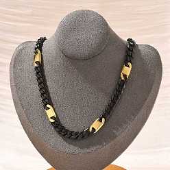 Черный 304 ожерелья из нержавеющей стали с кубинскими звеньями для женщин и мужчин, ионное покрытие (ip), золотые, чёрные, 23.86 дюйм (60.6 см)