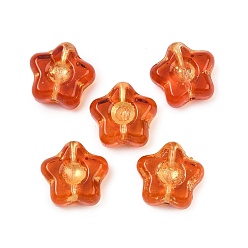 Шоколадный Гальванопокрытие и стеклянные бусины с золотым металлическим плетением, цветок, цвет шоколада, 10.5x11x5 мм, отверстие : 1 мм