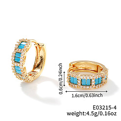 Бирюза Серьги-кольца из латуни с микропаве из кубических цирконий для женщин, золотые, бирюзовые, 16x6 мм