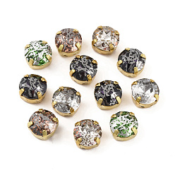 Золотой Шить на горный хрусталь, многожильные звенья из стекла, хрусталя и стразов, с настройками латуни, аксессуары для одежды, граненые, плоско-круглые, разноцветные, золотые, 10x7 мм, отверстие : 1 мм