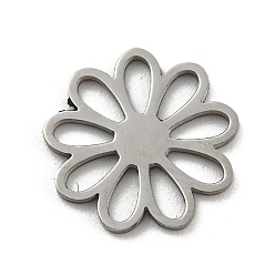 Нержавеющая Сталь Цвет Не тускнеет 304 филигранные соединительные элементы из нержавеющей стали, лазерная резка, цветок, цвет нержавеющей стали, 13.5x13.5x1 мм, отверстие : 4x1.7 мм