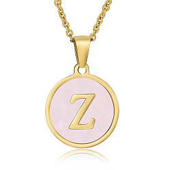 Letter Z Natural Shell Initial Letter Pendant Necklace, with Golden Stainless Steel Cable Chains, Letter Z, 17.72 inch(45cm)