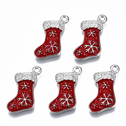 (123L) Белый крем непрозрачный блеск Подвески из эмали и сплава, без кадмия и без свинца, платина, рождественский носок, огнеупорный кирпич, 19x14x2 мм, отверстие : 1.8 мм