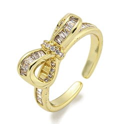 Настоящее золото 18K Открытое кольцо-манжета из латуни с бантом и микро-паве с кубическим цирконием для женщин, без кадмия и без свинца, долговечный, реальный 18 k позолоченный, регулируемый