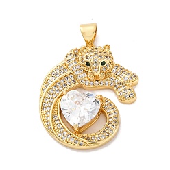 Настоящее золото 16K Латунные микро проложить кубического циркония подвески, без кадмия и без свинца, леопард, реальный 16 k позолоченный, 26.5x22.5x6 мм, отверстие : 3.5x3 мм