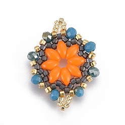 Оранжевый Японский бисер miyuki & toho ручной работы ссылки, Ткацкий станок, цветок, оранжевые, 24~25.6x19~19.2x3.2~3.6 мм, отверстие : 1.5~1.6 мм