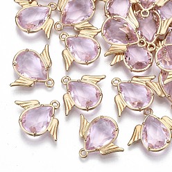 Pink Граненые подвески стекла, с элементами из экологически чистого сплава, без кадмия, без никеля и без свинца, ангел, золотой свет, розовые, 18x22x4.5 мм, отверстие : 1.6 мм