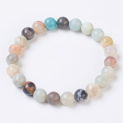 Amazonite Natural Flower Amazonite Stretch Bracelets, Round, Burlap Packing, 2-1/8 inch(5.3cm), Bead: 8mm