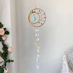 Флюорит Стекло подвесные украшения, с металлической фурнитурой и натуральным флюоритовым чипом, подвесные украшения для домашней спальни, 520 мм