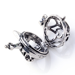 Antique Silver Rack Plating Brass Cage Hollow Kitten Pendants, for Chime Ball Pendant Necklaces Making, Cat Heat Shape, Antique Silver, 26x25x25mm, Hole: 4x8mm, inner measure: 18mm