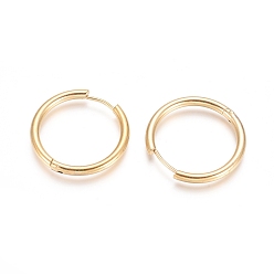 Golden Ion Plating(IP) 304 Stainless Steel Huggie Hoop Earrings, Hypoallergenic Earrings, with 316 Surgical Stainless Steel Pin, Golden, 10 Gauge, 25x2.5mm, Pin: 1mm, Inner Diameter: 20mm