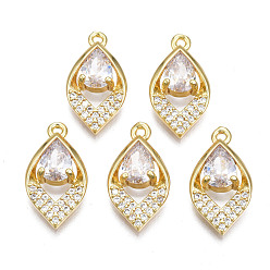 Real 18K Gold Plated Brass Micro Pave Clear Cubic Zirconia Pendants, Nickel Free, Horse Eye, Real 18K Gold Plated, 18x10x3.5mm, Hole: 1.2mm