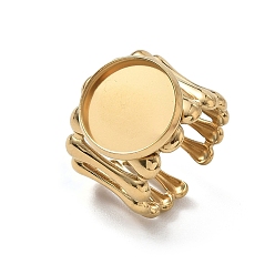 Golden 304 Stainless Steel Cuff Ring Components, Round Bezel Pad Ring Setting, Ion Plating(IP), Long-Lasting Plated, Golden, 18mm,18mm, Tray Size: 14mm
