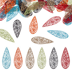Mixed Color 36Pcs 6 Colors Spray Painted 430 Stainless Steel Pendants, Teardrop Charm, Etched Metal Embellishments, Mixed Color, 45x18x0.5mm, Hole: 1.5mm