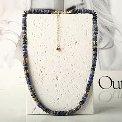 Содалитовое Ожерелья из натурального содалита в форме диска хейши для женщин, с концевыми цепями из нержавеющей стали, золотые, 15.75 дюйм (40 см)