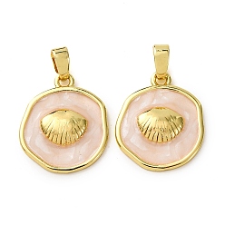 Shell Shape Латунь эмаль подвески, реальный 18 k позолоченный, формы раковины, 17.5x15x2.5 мм, отверстие : 4x2.5 мм