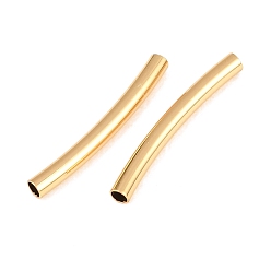 Real 18K Gold Plated SHEGRACE Brass Tube Beads, Curved Tube, Cadmium Free & Nickel Free & Lead Free, Real 18K Gold Plated, 14.5x1.5mm, Hole: 1.2mm
