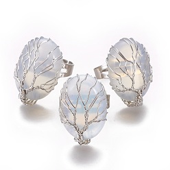 Опал Регулируемые кольца опалитового пальца, с латунной фурнитурой платинового цвета, овальные, Размер 8, 18 мм