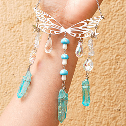 Голубой Стеклянные подвески в проволочной оплетке, подвесные ловцы солнца, с металлическим звеном крыла, для украшения домашнего сада, гриб, голубой, 220 мм