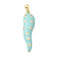 Голубой Латунные микро проложить кубического циркония подвески, с эмалью, рога прелести, без кадмия и без свинца, стойки покрытие, долговечный, реальный 18 k позолоченный, голубой, 32.5x9.5x5 мм, отверстие : 5x2.5 мм
