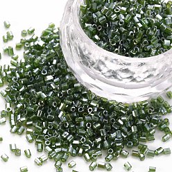 Olive Drab Glass Bugle Beads, Transparent Colours Luster, Olive Drab, 2.5~3x2mm, Hole: 0.9mm, about 15000pcs/pound