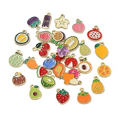 (52) Непрозрачная лаванда Подвески из эмали и сплава, фруктовые прелести, золотые, разноцветные, 13~18x7~17x1 мм, отверстие : 1.4~1.6 мм, 30 шт / пакет