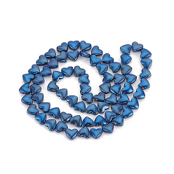 Blue Plated Electroplate Non-magnetic Synthetic Hematite Beads Strands, Heart, Blue Plated, 6x5.5x3mm, Hole: 1mm, about 70pcs/strand, 15.7 inch