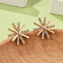 Золотой Серьги-гвоздики из латуни с микропаве из прозрачных кубических цирконий для женщин, без кадмия и без свинца, долговечный, стойки покрытие, золотые, 13.5 мм