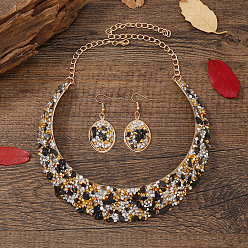 Черный Комплект из овального чокера с пайетками и серег-подвесок из сплава, золотые, чёрные, 450 мм