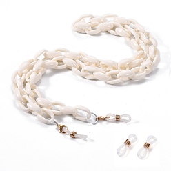 Antique White Eyeglasses Chains, Neck Strap for Eyeglasses, with Acrylic Cable Chains, Alloy Lobster Claw Clasps and Rubber Loop Ends, Antique White, 27.9 inch(71cm)