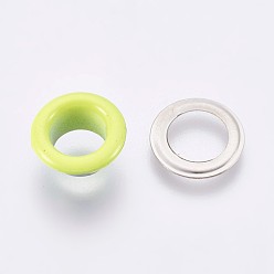 Green Yellow Iron Grommet Eyelet Findings, for Bag Making, Flat Round, Platinum, Green Yellow, 9.5x4.5mm, Inner Diameter: 5mm