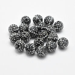 Crystal Handmade Polymer Clay Rhinestone Beads, Round, Crystal & Hematite, 10mm, Hole: 1.5mm