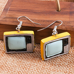 Others Alloy Enamel Dangle Earrings, Platinum, Television, 35x24mm