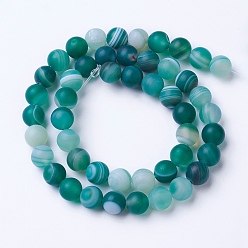 Teal Natural Grade A Striped Agate/Banded Agate Beads Strands, Dyed & Heated, Frosted, Round, Teal, 6mm, Hole: 1mm, about 62pcs/strand, 14.9 inch(38cm)