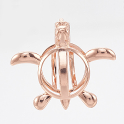 Розовое Золото Подвески латуни медальон, подвески для клеток, полый, черепаха, розовое золото , 22x25x10 мм, отверстия: 5x3 мм, Внутренняя мера: 11 мм