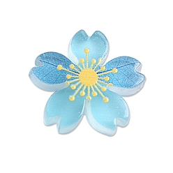 Небесно-голубой Светящиеся кабошонов смолы, украшение мобильного телефона, светящийся в темноте цветок, голубой, 26.9 мм