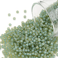 (952FM) Light Aqua Lined Topaz Matte Круглые бусины toho, японский бисер, (952 fm) светлый топаз с подводкой цвета морской волны, матовый, 11/0, 2.2 мм, отверстие : 0.8 мм, о 1110шт / бутылка, 10 г / бутылка