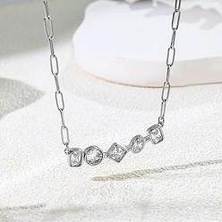 Stainless Steel Color 304 Stainless Steel Pave Clear Cubic Zirconia Geometric Pendant Necklaces for Women, Stainless Steel Color, 15.75 inch(40cm)