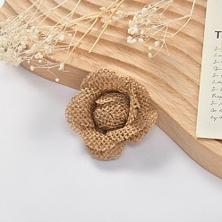 Chocolate Burlap Ornament Accessories, 3D Flower, Chocolate, 50~56x22mm