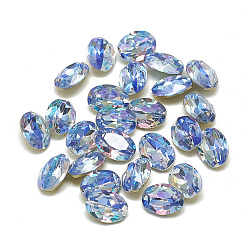 Сапфир Сделай сам указал назад k 9 стеклянные кабошоны со стразами, случайное цветное покрытие, блестящий лазерный стиль, граненые, овальные, сапфир, 8x6x3.5 мм