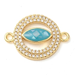 Темно-Голубой Покрытие стойки латунное микро-паве прозрачное кольцо с кубическим цирконием и подвесками в виде конского глаза, с эмалью и ракушкой, реальный 18 k позолоченный, долговечный, без свинца и без кадмия, глубокое синее небо, 24x17x4.5 мм, отверстие : 1.6 мм
