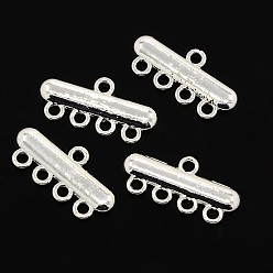 Silver Alloy Chandelier Components Links, 4-Strand Reducer Connector, Rectangle, Silver Color Plated, 11x23x2mm, Hole: 2mm